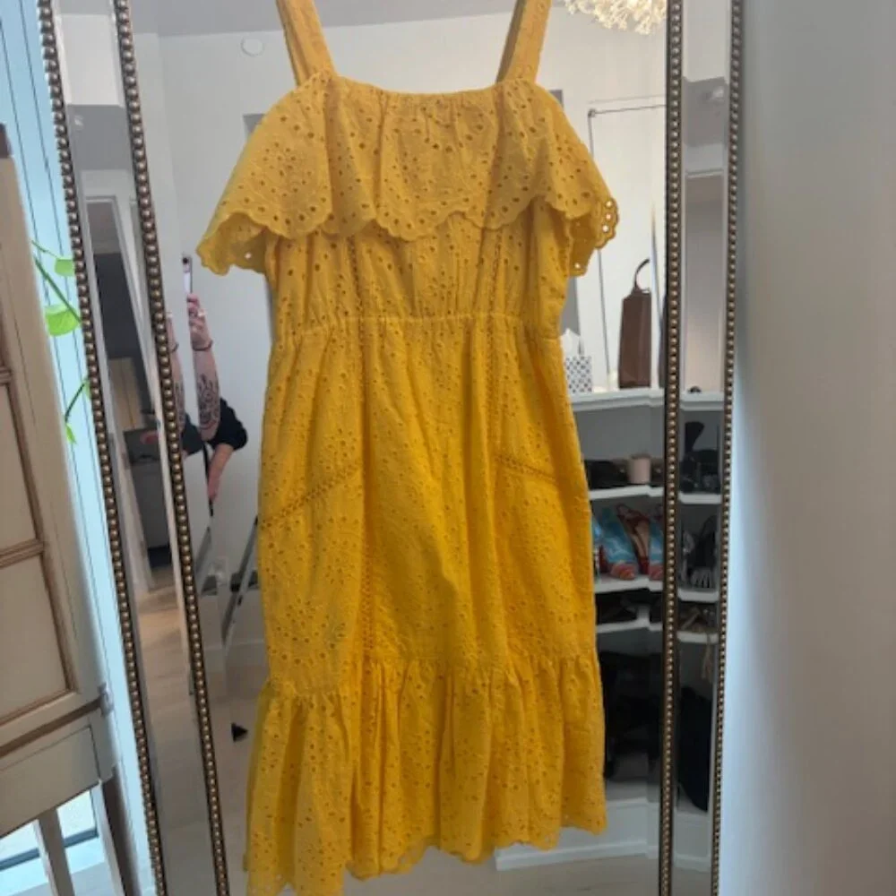 NWT "7 4 all mankind" eyelet  Mid length Yellow Summer Dress, Size Small - Picture 7 of 7